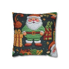 Christmas Santa Embroidered Presents Pillow Case, Festive Deck Halls Square