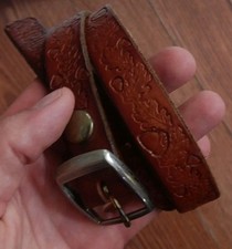 Leather Belt Size 30.5 Tooled Leather Oak Leaf And Acorn Patern