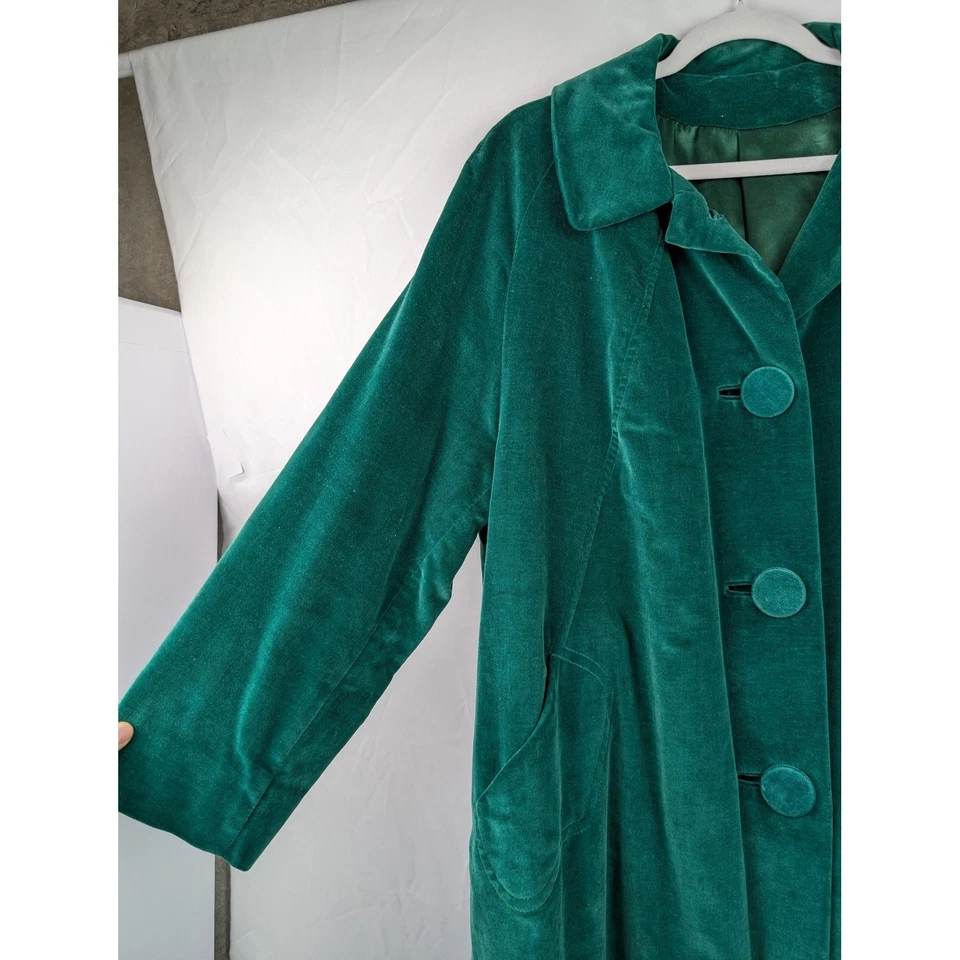 Abrigo largo de terciopelo verde esmeralda vintage Marguerite Rubel años 60 L XL Cottagecore Foto 4 de 4