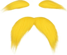 Yellow Mustache and Eyebrows Fake Beard for Kid & Adult, Cosplay Men Women