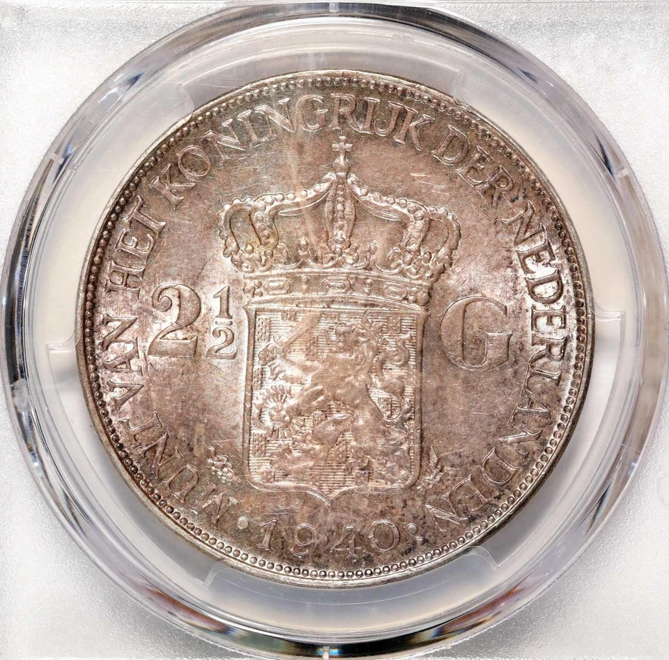Netherlands silver 2 1/2 Gulden PCGS MS62 old green label - Image 2 of 2