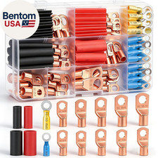 /130Pcs Battery Cable Ends AWG 2 4 6 8 10 12 14 16 Gauge Copper Cable Wire Lugs,