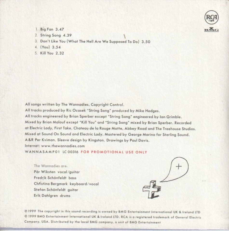 Wannadies Yeah CD Europa RCA 1999 Promo In Kartenhülle Design WANNASAMP01 - Bild 2 von 3