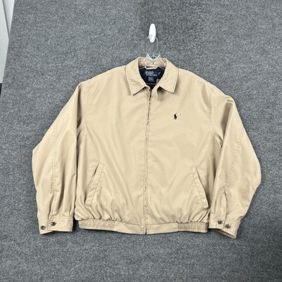 Polo Ralph Lauren Jacket Mens Large Beige Full Zip Lined Bomber Classic Logo