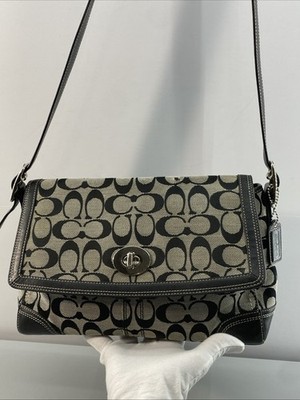 バッグ COACH Soho Flap Shoulder Bag Black Y2K Coach F13972 Y2K Soho Flap Black Gray Signature C Shoulder Bag
