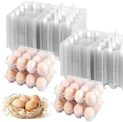 100 Pack 12 Count Plastic Egg Cartons Containers for Chicken Eggs, Dozen Egg Sto