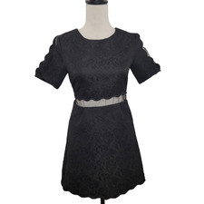 Mustard Seed Little Black Dress Women’s Small Sheer Cutout Short Sleeve A-Line