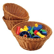 Set of 3 Round Plastic Woven Storage Baskets, Organization Bins for Classroom...