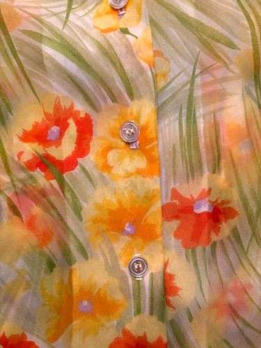 Vtg 1970s LADY ARROW Colorful Groovy Sheer Blouse Green Orange Yellow Florals! - Picture 5 of 7