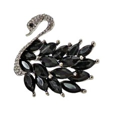 Black swan pin brooch with black marquise crystals and clear crystals NEW