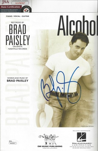 BRAD PAISLEY Signed Autograph Sheet Music "Alcohol" Country JSA