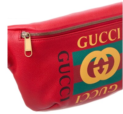 GUCCI Large 90 cm Red Leather Logo Print Waist Belt Bag Retail