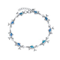 Bling Jewelry Synthetic Blue Opal Inlay Nautical Dolphin Link Bracelet Sterling Bling Jewelry Synthetic Blue Opal Inlay Nautical Dolphin Link Bracelet Sterling