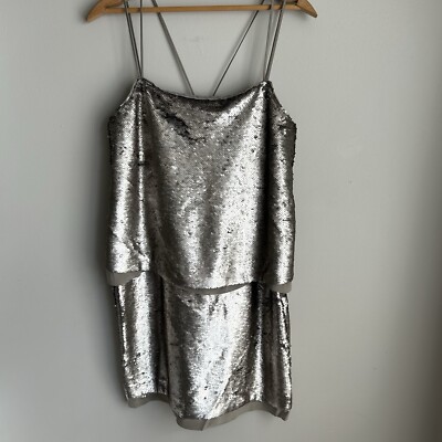 Banana Republic Dress Women's 6 Strappy Sequin Super Silver Holiday New Year's