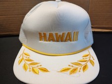 Vintage Hawaii Trucker Snapback Hat, White Mesh Back, Embroidered Scrambled Eggs