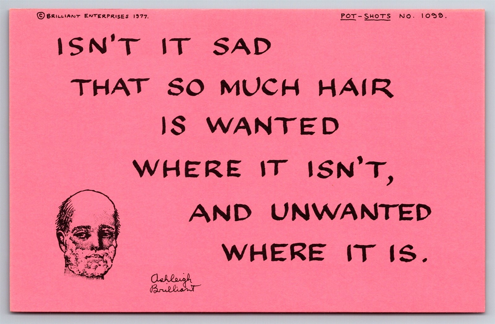 Pot Shots Humor Postcard Ashleigh Brilliant #1099 Isn't It Sad That So Much Hair