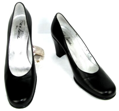 FREE LANCE Court Shoes Heels 8 CM Tips Round Black Leather 38.5 Mint