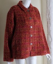 Chico's Sz 2 L Art-to-Wear Lux Fluffy Wool TWEED Blazer Jacket Coat