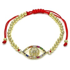 14K GOLD PLATED ADJUSTABLE 4 MM BALL BRACELET WITH EVIL EYE SHAPED CHARM M190