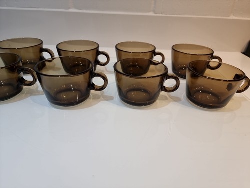 X8 Vintage Retro Vereco France Smoked Glass Small Coffee Espresso Cups Mugs - Foto 2 di 12