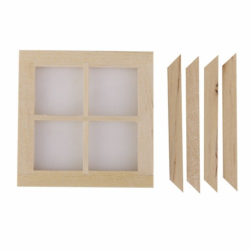 Fenêtre en bois 4 vitres avec cadre maison de poupées accessoire miniature 1:12 - Photo 12/12