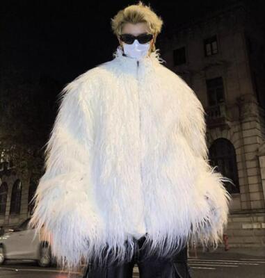 Men's Fashion Stand Collar Long Sleeve Loose Thicken Warm Faux Fur Coats Party