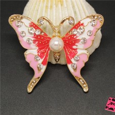 New Pink Enamel Shiny Crystal Butterfly Fashion Lady Women Charm Brooch Pin