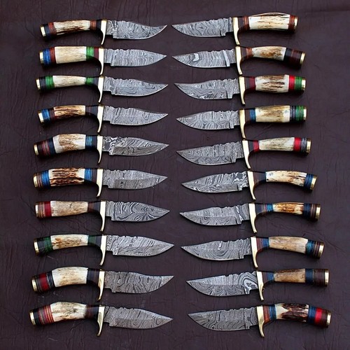 LOT OF 20, 6 inches Handmade Damascus Steel Skinner Knives in Stag horn W/Sheath - Picture 4 of 5