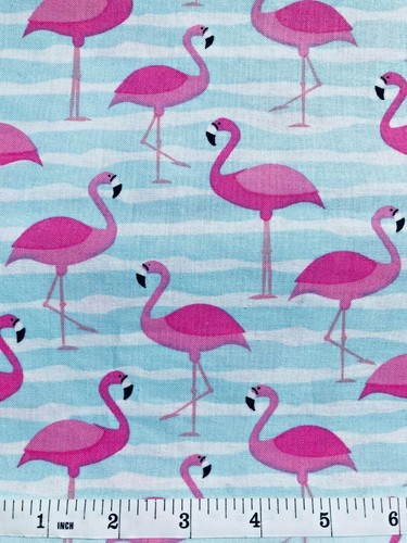 Pink Flamingos on Blue Stripes Quilt Fabric - Fat Quarter - Picture 2 of 3