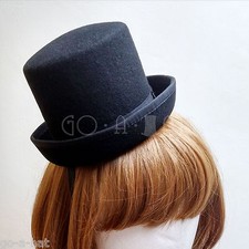 VINTAGE Wool Felt Mini Top Hat Women Party Topper QUALITY Fascinator  Black