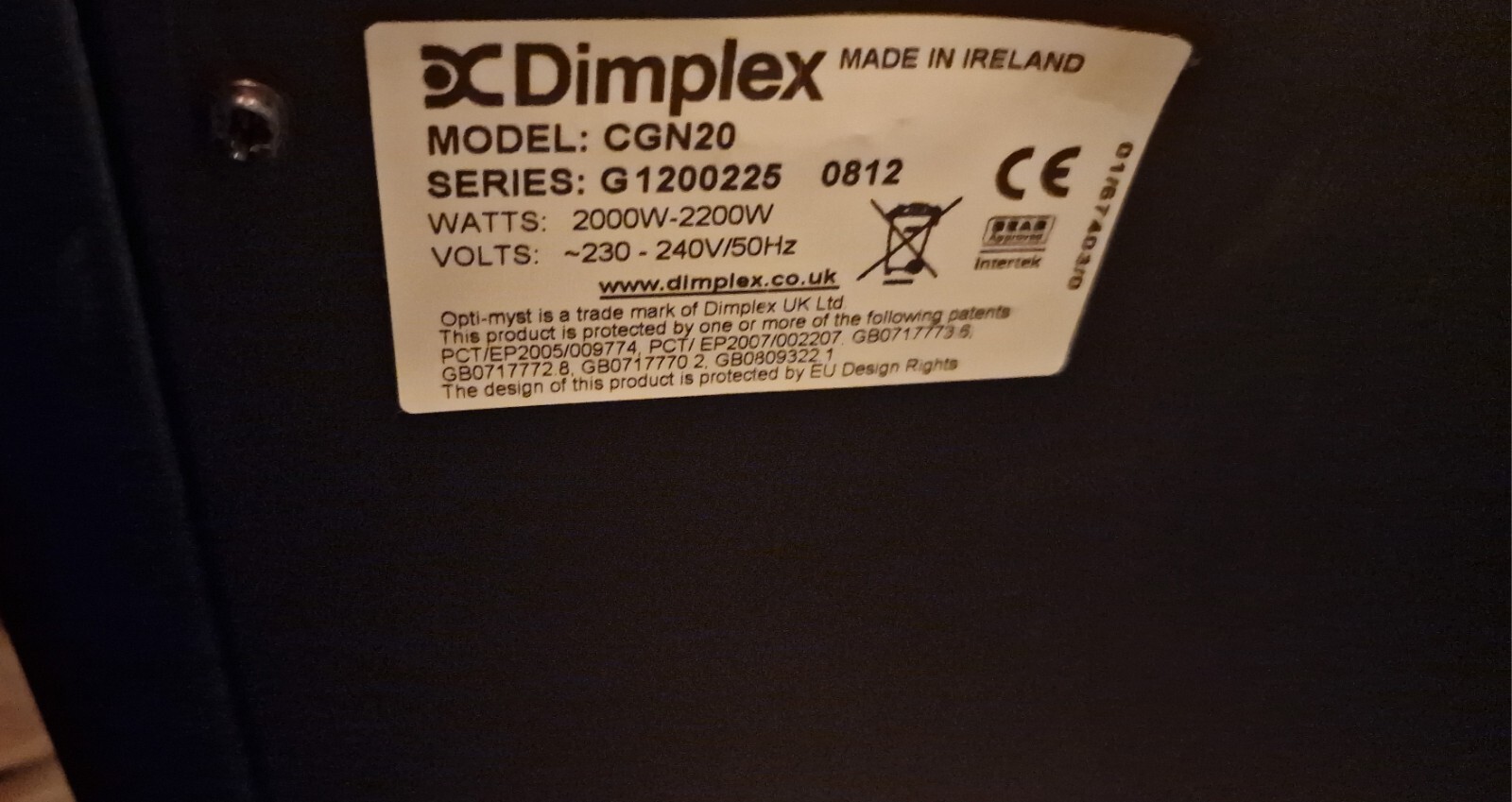 dimplex opti myst electric fire used eBay