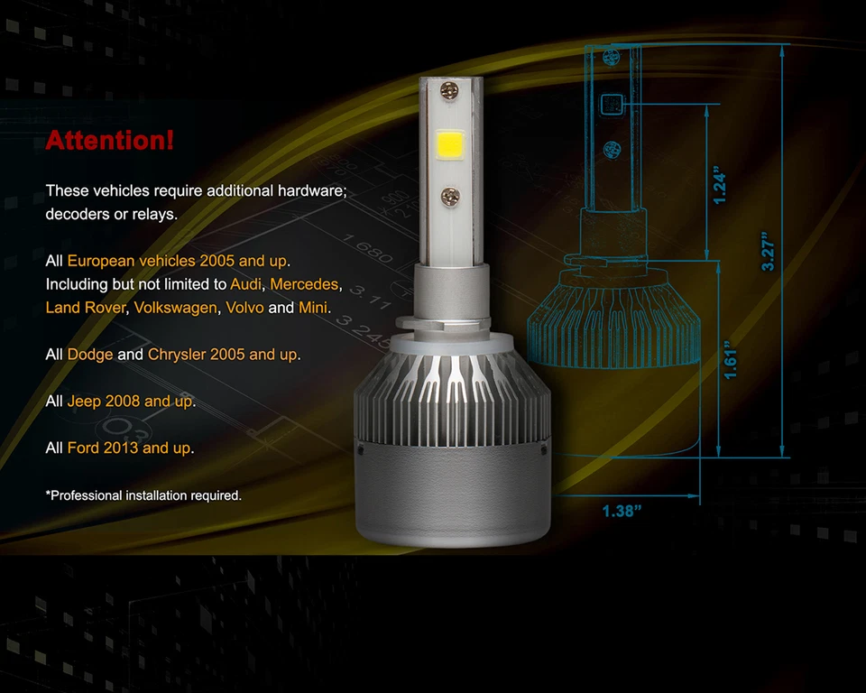 PAIR 80W 9000LM Flip COB Chip LED Light Kit JDM Yellow Bulbs - Headlight & Fog - Image 3 of 4