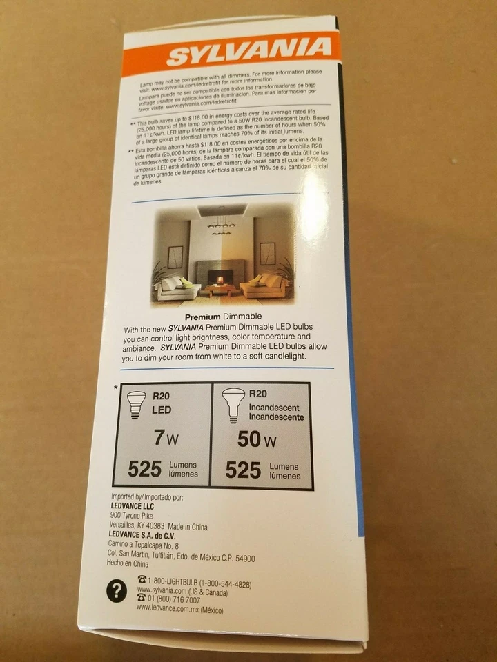 LED DIMMABLE LIGHT BULB 50W uses 7W White Candlelight Sylvania NEW! R20 Flood - Image 4 of 4