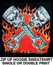 OLD SCHOOL HARDCORE HOT ROD SKULL PISTONS & RODS CAR ZIP HOODIE SWEATSHIRT DS19