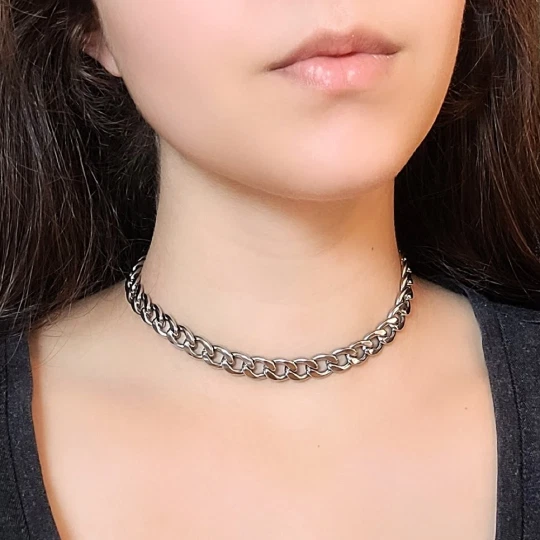 Thick Cuban Link Curb Chain Choker Stainless Steel Big Chunky 90s Goth  Necklace