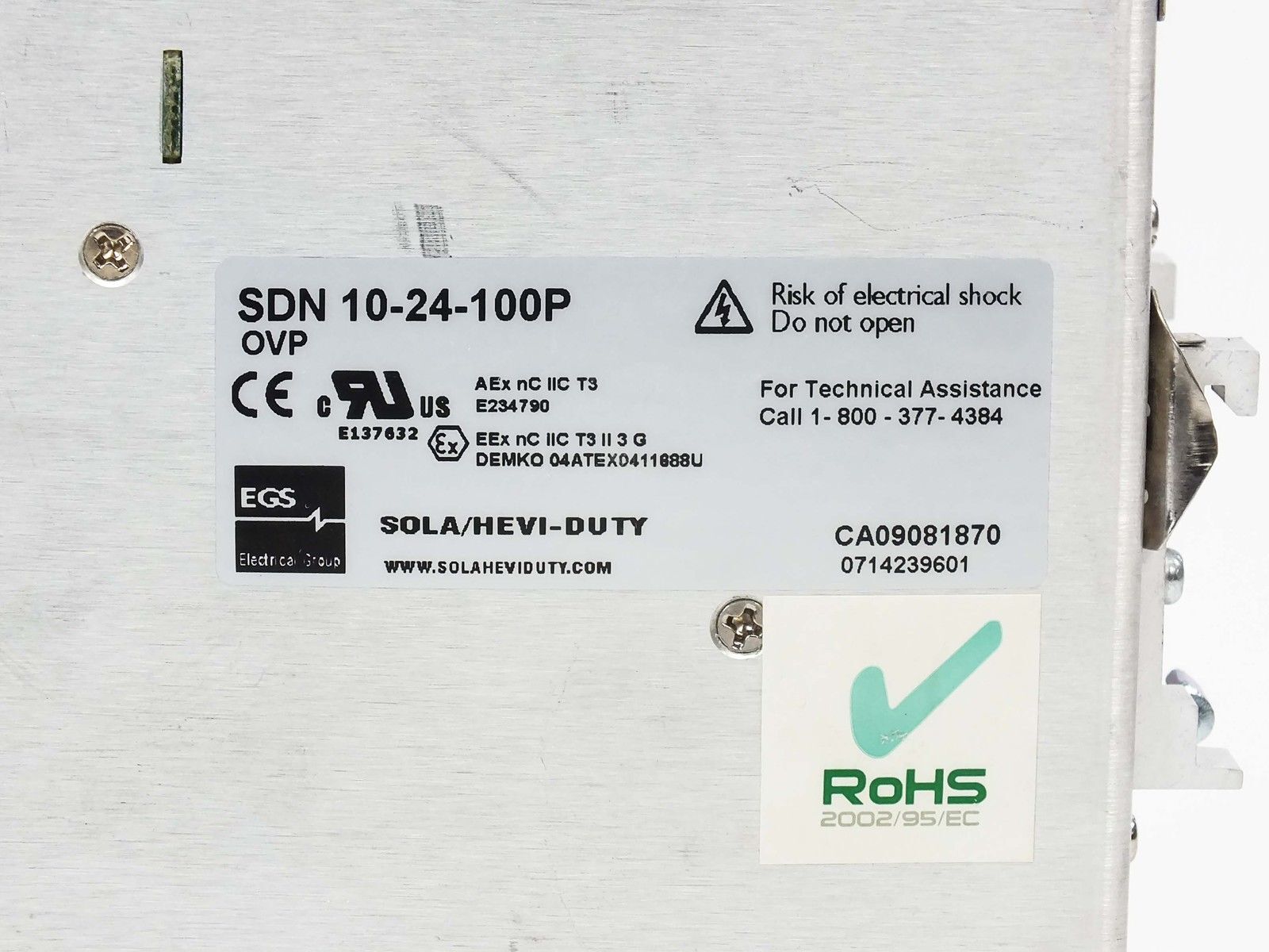Sola 24 VDC 10 Amp Heavy Duty Power Supply Din-Rail - Tests GOOD SDN 10-24-100P