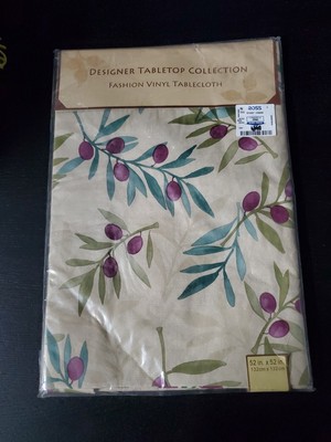  Indoor/Outdoor Fashion Vinyl Tablecloth Collection Olive Pattern Square 52×52''