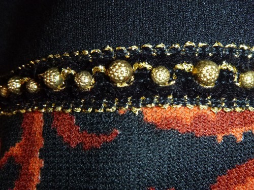 Vtg 70s Alvins Cocktail Dress Poly Blend Black Bodice Floral Skirt Gold Tr Sz M - 第 7/9 張圖片