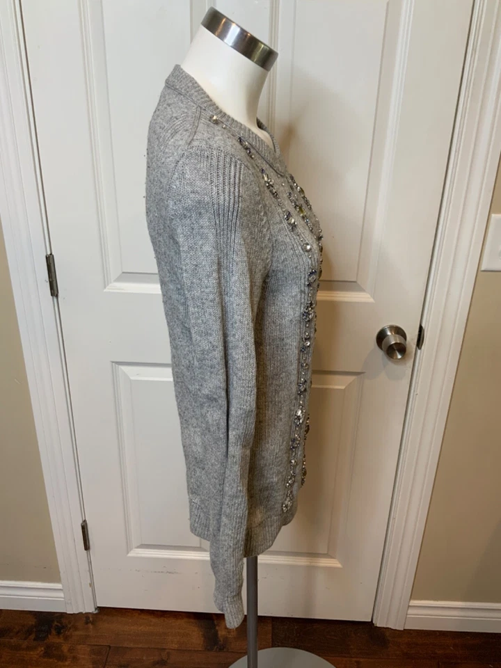 Tory Burch Gray Wool Rhinestone Jeweled Crew Neck Sweater, Size M - Image 2 of 4
