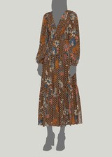 $830 Ulla Johnson Women's Brown Linnea Floral Silk Puff-sleeve Midi Dress Size 2
