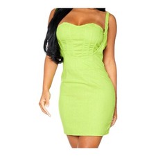 PRETTY LITTLE THING neon green bodycon mini dress sweetheart neckline Size 6