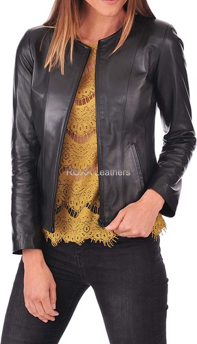 collarless black coat