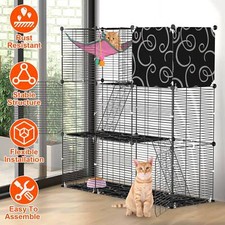 3-Tier Cat Cage w/ Hammock Cat Enclosures Metal Cat Playpen House Kennels Crate