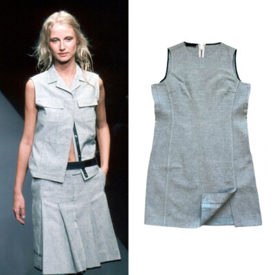 prada SS1999 archive dark green/gray linen wool mini dress | eBay