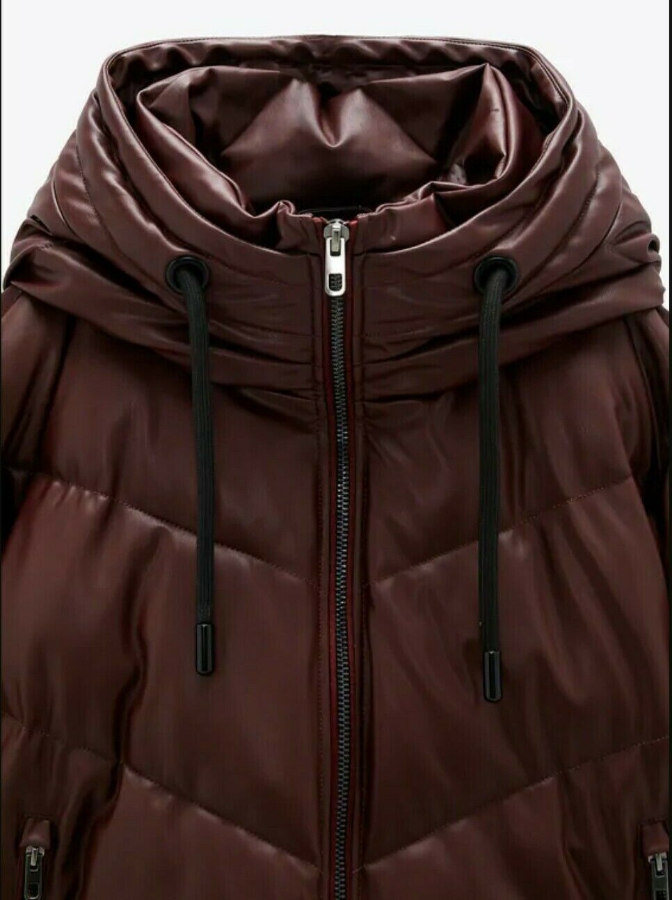 zara faux leather puffer jacket burgundy