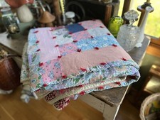 ANTIQUE 80 X 73 QUILT PATCHWORK 4 BLOCKS HANDMADE GRANDMA QUILT FLAWS