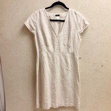 J. Crew Sz 12 Beige Linen Blend V Neck Zipper Lined Light Weight Classic Dress