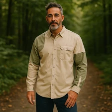 Beretta Button Up Shirt Mens XXL Khaki LS Chest Forearm Patches Field Utility