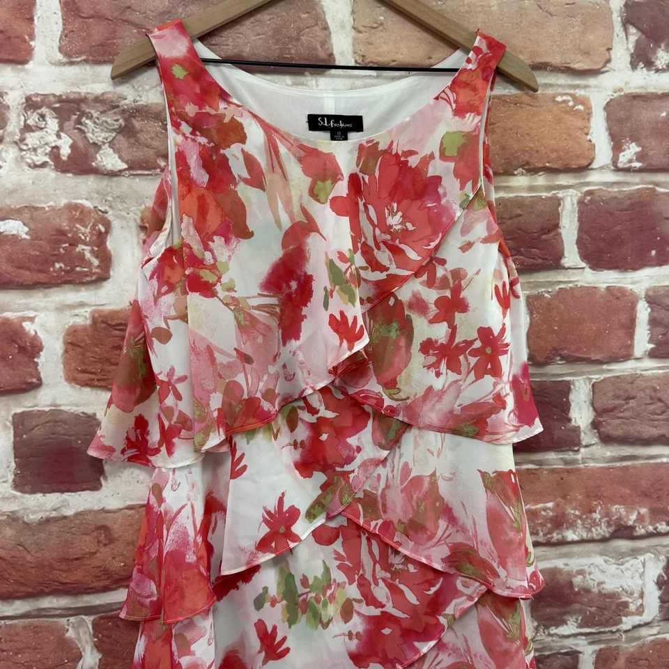 Vestido vintage SL Fashions para mujer 12 multicolor floral con volantes en capas popover Foto 3 de 4