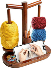 Wooden Yarn Holder for Crocheting and Knitting Magnetic Rotating Spinner with 2